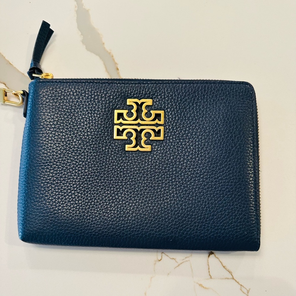 Tory Burch Britton Large Wristlet- Navy Blue